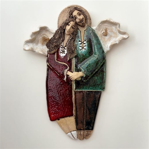 Ceramic Angel Couple Wall Art Sculpture – Glazed Wall Hanging Decor –handmade Romantic Wedding Gift - Etsy