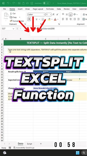 TEXTSPLIT — Split Data Instantly (No Text to Columns)