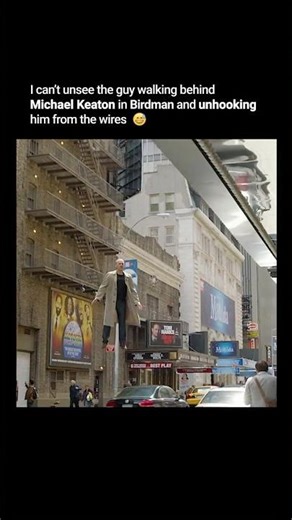 😭 I can't unsee the guy walking behind Michael Keaton in Birdman and unhooking him from the wires