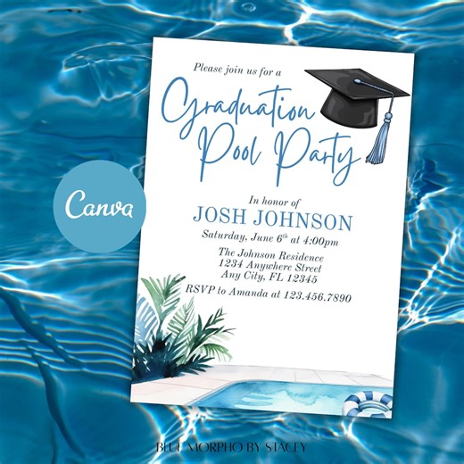 Graduation Pool Party Invitation | Editable Canva Template (digital Download) - Etsy