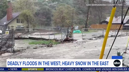 DEADLY FLOODS IN THE WEST; HEAVY SNOW IN THE EAST: ABC's Andrea Fujii reports on the extreme winter storms, including up to 8 inches of snow in the New York City area, which could impact holiday travel nationwide. | World News Now