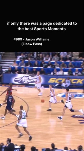 All Sports Moments on Instagram: "Who remembers Jason Williams’ elbow pass that had everybody looking around like “did he just do that??” 989 - In the 2000 Rising Stars game, “White Chocolate” is on the break and fakes behind the back, then casually bounces it off his own elbow to drop a perfect dime to a teammate. It’s so fast you miss it the first time."