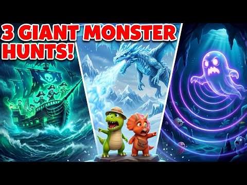 We're Going on 3 GIANT MONSTER HUNTS👻Ghost Shark, Frost Dragon & Sonar Ghost Hunt For Kids