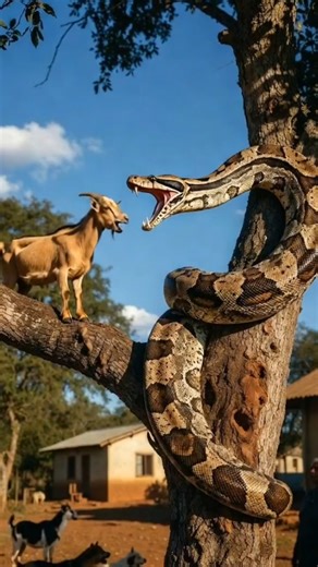 “Giant Python Attacks Goat on Tree 😱 | Dogs Barking Below | Shocking Village Scene” #thecrazyAI