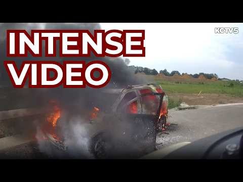 Helmet-cam video shows firefighters battling car blaze