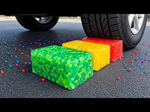 Best Experiment! Car Tire Crushing Colorful Orbeez Blocks | Satisfying ASMR Crunchy Sounds