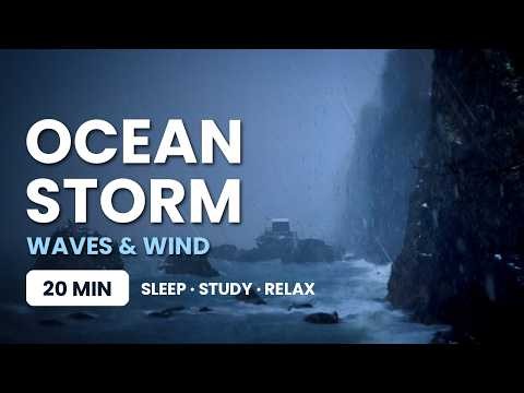 Ocean Storm Sounds for Sleep & Study 🌊 Roaring Waves and Wind on Stormy Coastal Cliffs | 20 Minutes