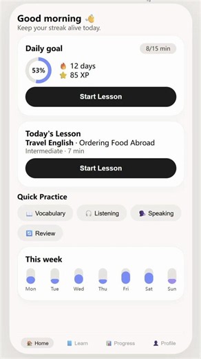 𝗔𝗴𝗻𝗲𝘀 𝟮.𝟬 𝗙𝗹𝗮𝘀𝗵 turns a language-learning idea into an interactive app.Set goals, track progress, review vocabulary, and answer English quizzes with instant feedback.One prompt becomes a learning flow people can use.Build with Agnes.
