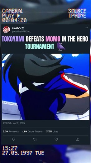 TOKOYAMI DEFEATS MOMO IN THE HERO TOURNAMENT 🐦‍⬛ | #anime #animeedit #myheroacademia
