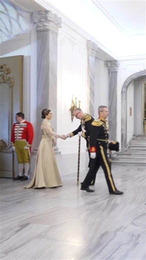 Queen Mary of Denmark stunned in her champagne gown as she and King Frederik hosted their new year celebrations. Did you notice her go back for one more handshake? 👑 | HELLO!