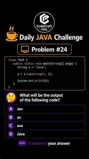 Daily JAVA Challenge – Day 24 || String || Substring #shots #java