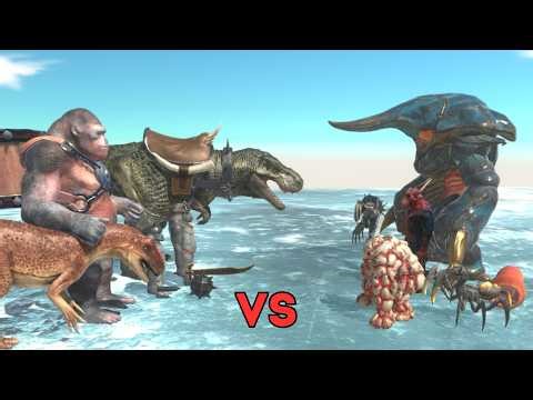 Team Tyrannosaurus vs Mutant Aliens | Big Alien vs Tyrannosaurus | Animal Revolt Battle Simulator