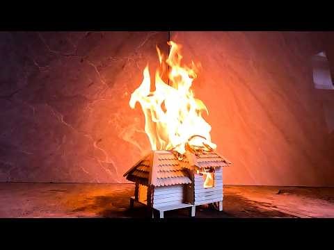 Most Beautiful Burning Moment – Classic Popsicle Stick House Flames Loop 4K 🔥