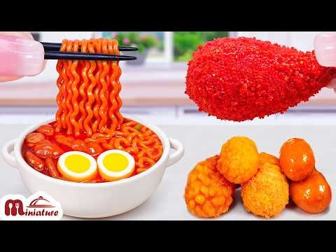 Best Combo Food 🤗 How To Make Mini Fried Chicken With Spicy Korean Noodles & Sausages