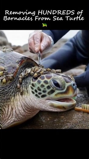 Removing HUNDREDS of Barnacles From Sea Turtle 🐢 #seaturtle #shorts