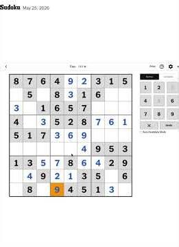 NYT Sudoku Easy level Speed Solve challenge for May 25, 2026
