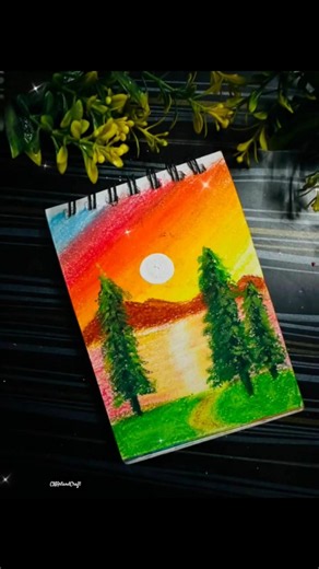 Beautiful Sunset scenery for beginner😍Easy Drawing for beginner#oilpastel #landscape #drawing #short