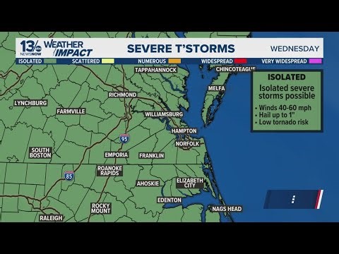 Isolated, severe thunderstorms possible on Wednesday