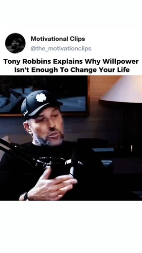 Motivational Clips Mindset | Motivation | Growth on Instagram: "**Tony Robbins Explains Why Willpower Isn't Enough To Change Your Life** Tony Robbins breaks down the crucial difference between trying to change a behavior and shifting your entire identity. Using the example of quitting smoking, Tony explains why simply resisting temptation often leads to failure, while changing how you define yourself makes the struggle disappear. Tony reveals that counting the days since you quit a bad habit can