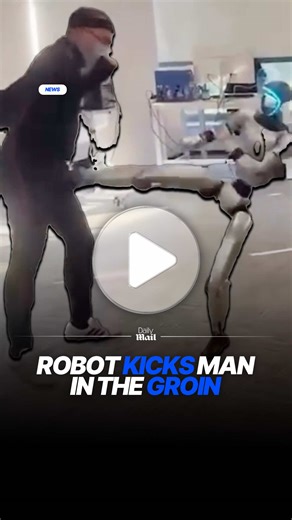A hilarious video has revealed the moment a man was kicked in the groin by a humanoid robot that was mimicking his own movements. The footage was initially shared to BiliBili by user zeonsunlight, but has since gone viral across social media. It shows a man wearing a motion capture suit – an outfit with sensors that record body movements and convert them into digital motion data. Read the full story on DailyMail.com 📷 Instagram/@muthapuaka #robot #ai #ufc #tech #news