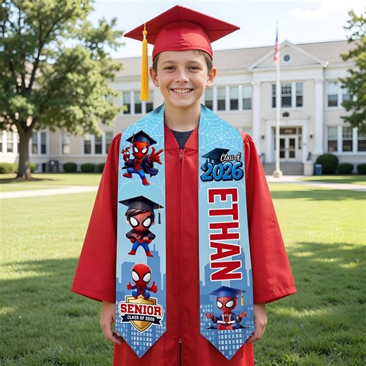 Custom Spiderman Graduation Stole, Personalized Spidey Grad Sash, Kids Superhero Grad Stole, Custom 2026 Grad Sash, Spiderman Kinder Stole - Etsy