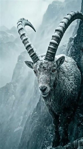 Blizzard. Cliff. Ibex.The storm blinked first.🐐🌨️🏔️#ibex #wildlife #himalaya