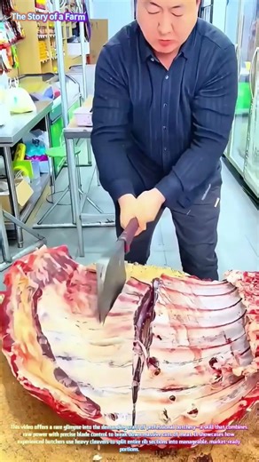 Butcher Power: Splitting a Whole Side of Beef Ribs with a Cleaver! 🥩🔪