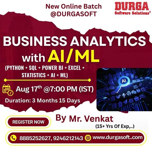 BUSINESS ANALYTICS with AI/ML Online Training @ DURGASOFT #durgasoftware #businessanalytics #shorts