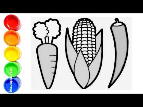 🥕🌽🌶️ Draw Carrot, Corn & Chilli with Colors & Circles 🎨🦈 | Learn Colors + Baby Shark Song Yup Yup Go