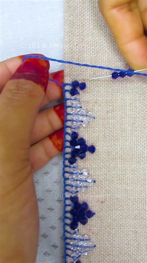😱Double color border lace embroidery for dress!🪡🔥 Part-2 #diy #tutorial #beads