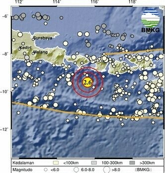#Gempa Mag:2.6, 08-Jul-2026 05:36:15WIB, Lok:9.51LS, 115.62BT (90 km Tenggara KUTASELATAN-BALI), Kedlmn:33 Km #BMKG Disclaimer:Informasi ini mengutamakan kecepatan, sehingga hasil pengolahan data belum stabil dan bisa berubah seiring kelengkapan data