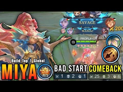 25 Kills + SAVAGE!! Bad Start Comeback Miya Late Game Monster!! - Build Top 1 Global Miya ~ MLBB