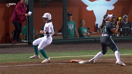 Texas won the challenge on this out call, then scored a run in the very next at-bat 👏 Watch No. 2 Oklahoma-No. 4 Texas on ESPN and the ESPN App 🍿