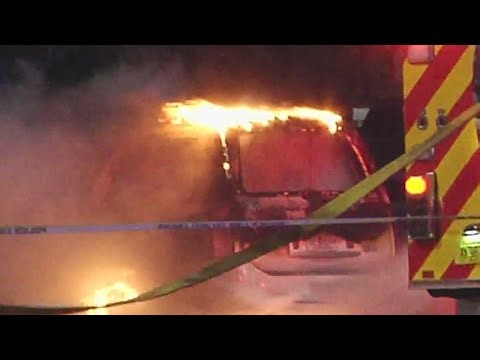 Driver burned after car bursts into flames following crash in Miami