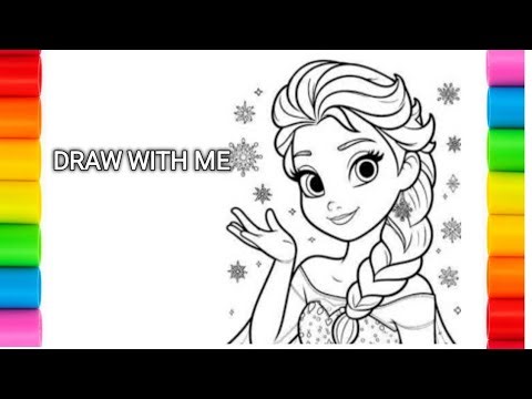Draw Elsa from Frozen ❄️ Easy Step by Step Drawing | Draw With Me | Elsa Coloring for Kids
