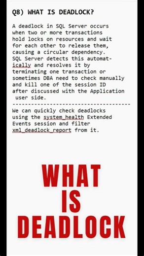 DBA Interview Series Questions - 8 | Deadlock in Sql Server 🔥 | Easy Explanation |