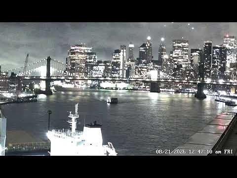 🔴 NYC Live Cam — Brooklyn Bridge & Manhattan Bridge, East River 2026-08-20 9AM ET