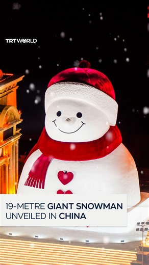 A timelapse video captures the 10-day construction of a giant snowman unveiled in Harbin, northeast China, which is known for a display of massive ice sculptures at the annual Ice and Snow World festival. Standing 19m tall, it was built with more than 3,500 cubic meters of snow. | TRT World