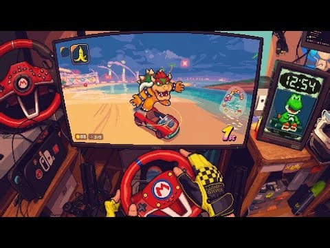 Mario Kart World: Heavyweight Bowser on Koopa Troopa Beach (Hori Racing Wheel Mini