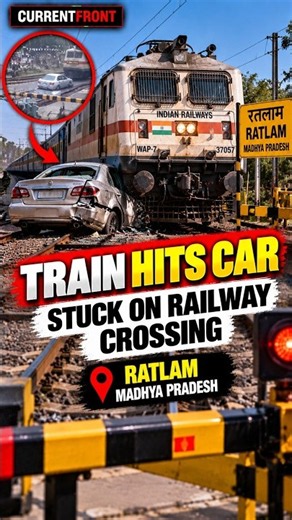 Train hits car stuck on railway crossing in Ratlam, Madhya Pradesh #shorts #news