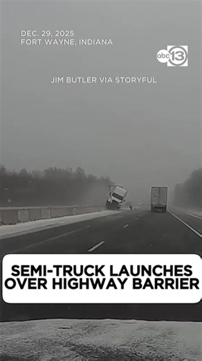 Semi-truck launches over highway barrier - get the latest updates from ABC13. https://abc13.com/tag/caught-on-camera/?ex_cid=TA_KTRK_FB&utm_campaign=trueAnthem: New Content (Feed)&utm_medium=trueAnthem&utm_source=facebook | ABC13 Houston