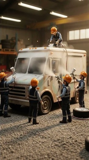 Rusty Old Ice Cream Truck Restored by Tiny Workers