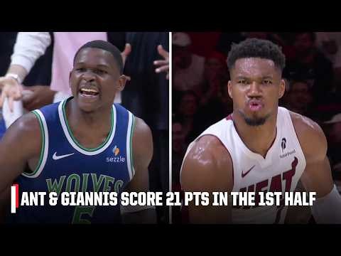 ANT & GIANNIS GOING AT IT 🍿 Edwards & Antetokounmpo score 21 PTS each in the 1st half | NBA on ESPN