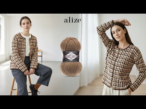 Alize Superlana Midi ile Zincir Dokuma Hırka