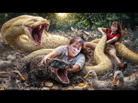 Timelapse -- Terrifying! Giant Python And Monster Lizard Wreak Havoc At The Duck Farm