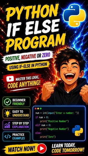 Python mini project 7💡🏆 .Positive, Negative or Zero in Python? 🐍 .If-Else #python