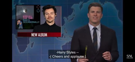 Harry Styles and “KISS ALL THE TIME. DISCO, OCCASIONALLY.” were mentioned in the most recent episode of SNL during the Weekend Update! | One Directioners