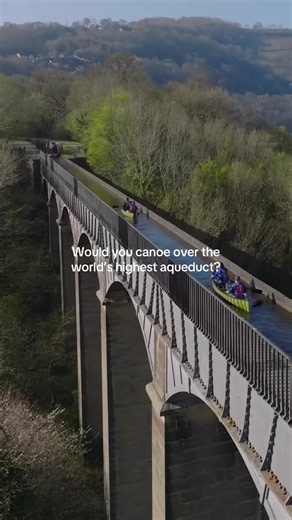 Pontcysyllte Aqueduct - known as ‘The Stream in the Sky’. Suspended high above the River Dee Valley, it’s one of the most breathtaking sights in North East Wales… and yes, you can canoe across it! Stretching 1007ft long and 126ft high, the aqueduct glides across the valley on 18 elegant stone pillars, carrying the Llangollen Canal through the sky. Not for the faint-hearted… but definitely bucket-list worthy. #Cymru #Wales #Adventure #Canoe #Travel