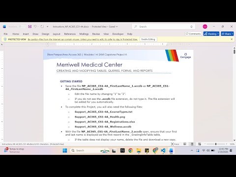 New Perspectives Access 365 | Modules 1-4: SAM Capstone Project A Merriwell Medical Center