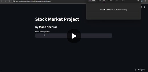 🚀 Excited to share my project! I built a Stock Market App using Python and Streamlit that allows users to analyze real-time stock data interactively. 🔧 Tech Stack: • Python • Streamlit • Pandas •… | Mona Aherkar
